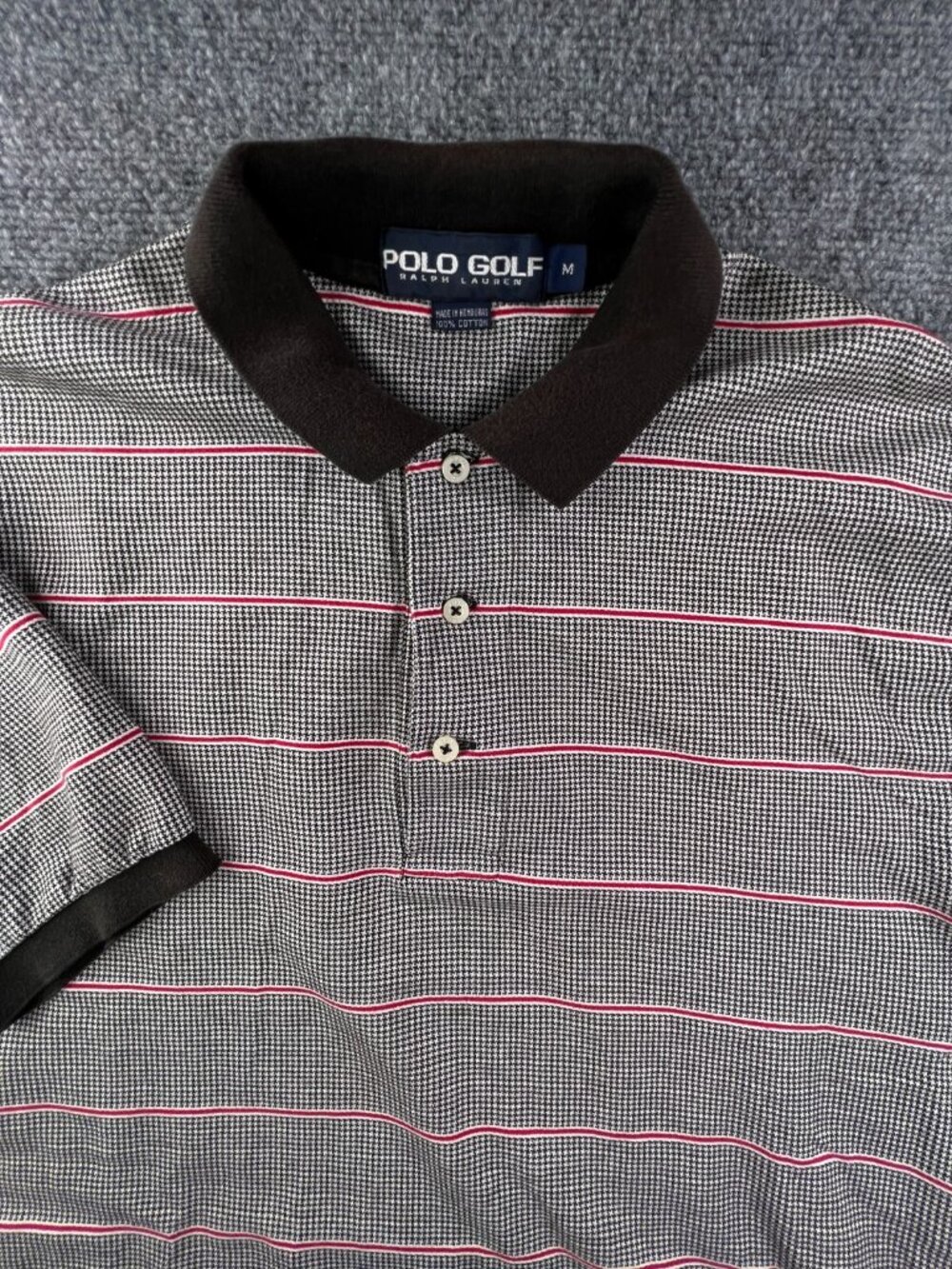 Polo Golf Ralph Lauren Striped Houndstooth White Black Red Short Sleeve Polo M